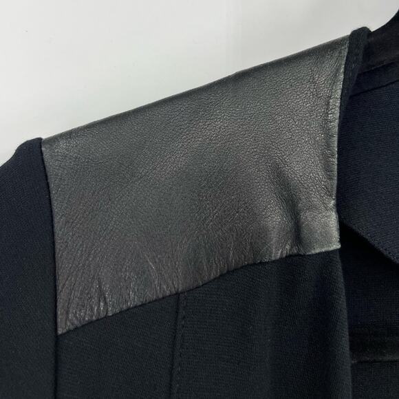 Eileen Fisher Angle Front Jacket Cardigan Ponte Leather Trim Asymmetric Black XS - Picture 16 of 16